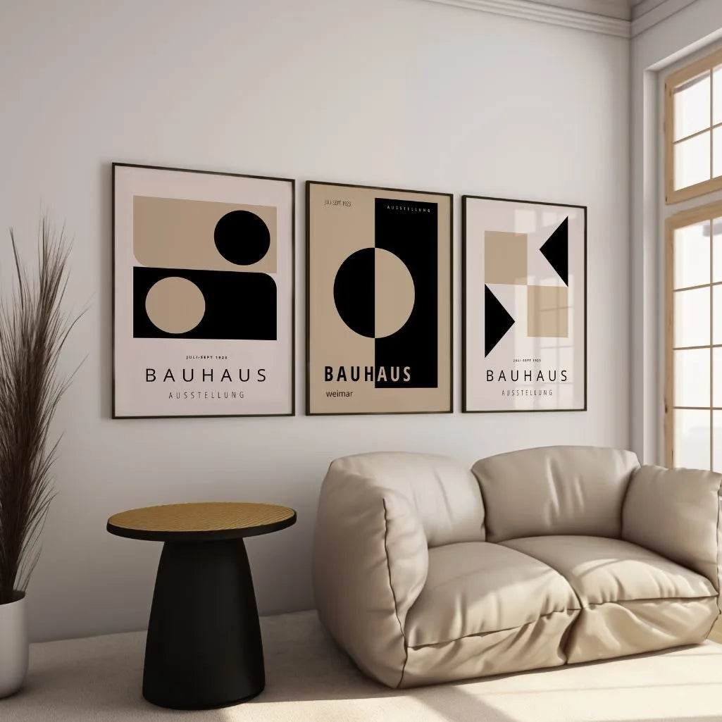 bauhaus weimar poster set deep black warm beige bedroom wall decor
