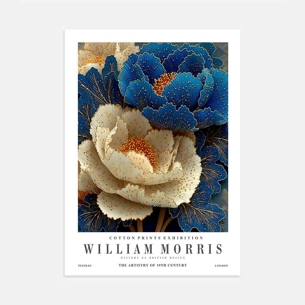 William Morris Navy and Cream Peony Poster