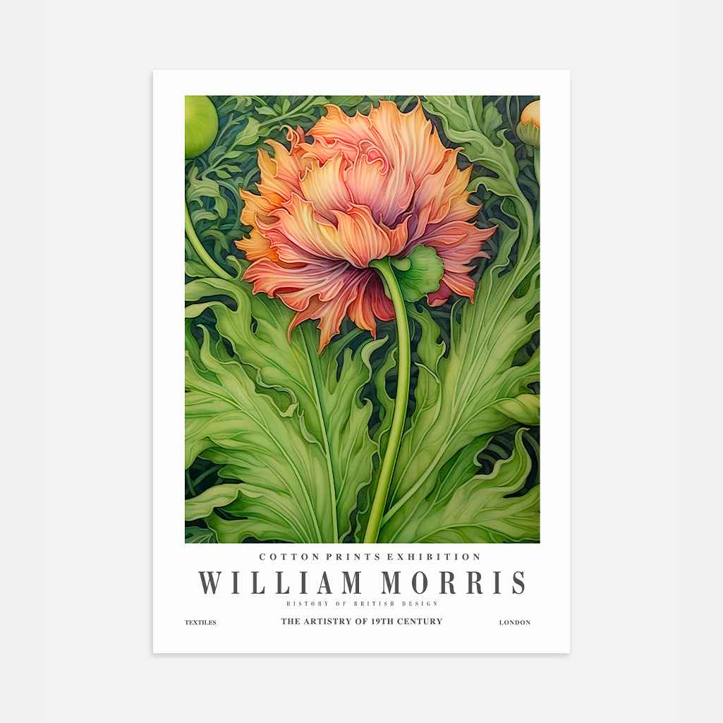 William Morris Green and Orange Flower Poster